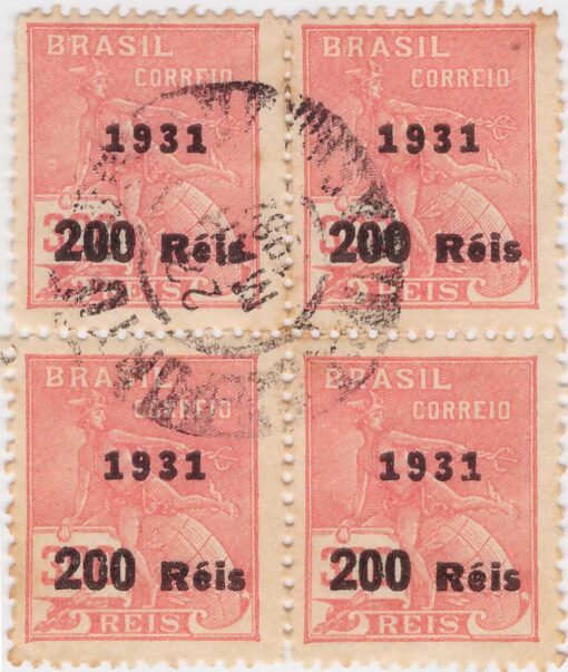 347 Vovó - Mercúrio e Globo -Valor reduzido (Quadra) Filigrana I 200/300 Reis - (20/07/1931) -0