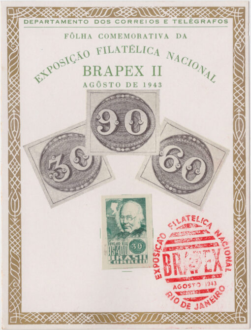 F-A-4 - Centenário do Selo Brasileiro -c/ selos C-180/2 - 01/08/1943-0