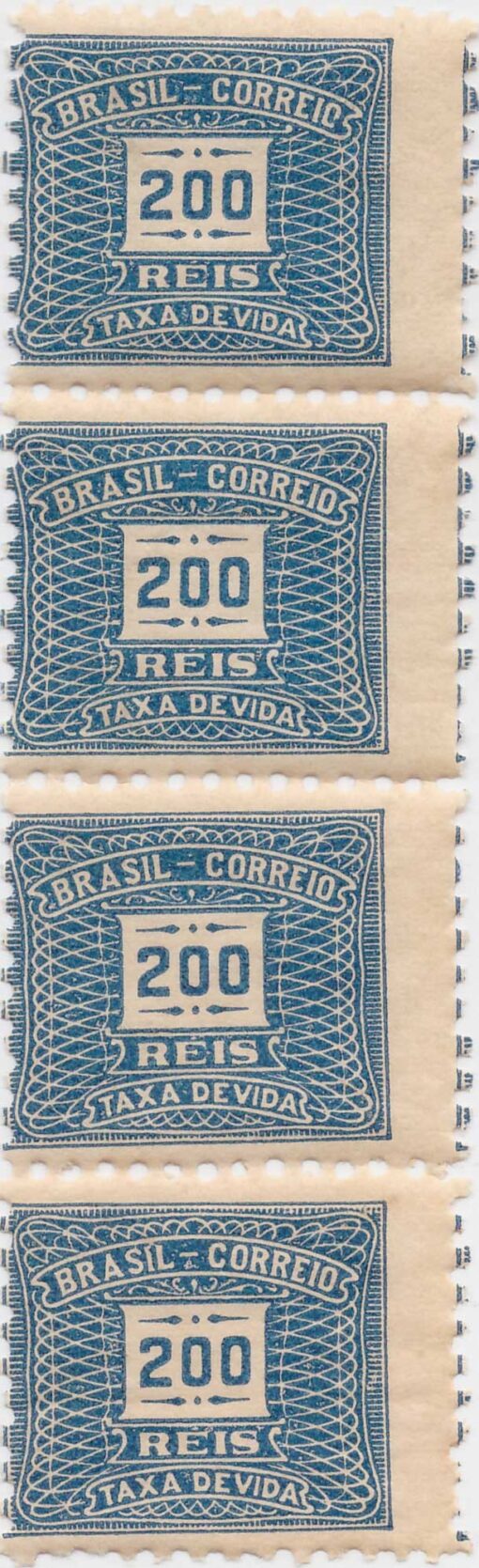 T-45 Taxa Devida (Tira com 4 selos) 200 Reis - (15/04/1919) -0
