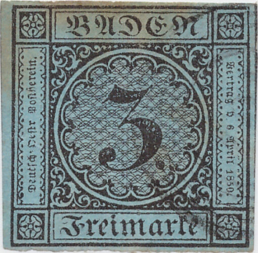 Baden 8 - Numeral em Círculo Usado - 3 Kr - Dezembro/1858-0