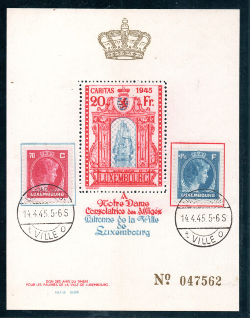 Luxemburgo - 1945 -Caritas 1945 - A notre dame consolatrice des affligés (1 bloco + 2 selos)-0