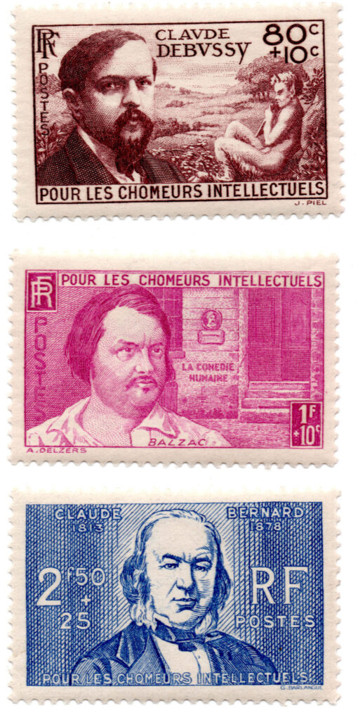 França - 1940 - Y-462 a Y-464 - 1940 Charity Stamp - Chomeurs Intellectuels (3 selos - série completa)-0