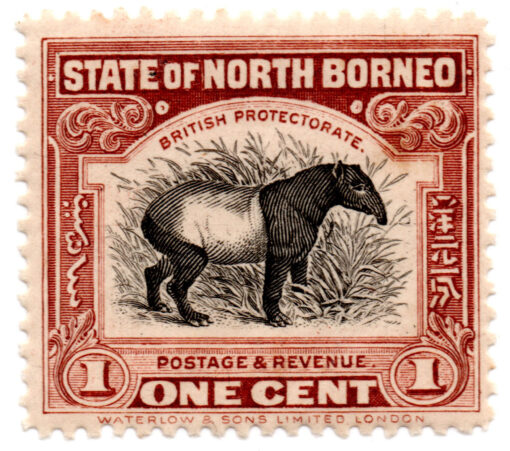 Malásia (Borneo) - 1909 - STW-128 - 1909 -1911 Local Motifs - Mint Value is for Oval Bars Cancellations - Tapirus indicus (Selo novo)-0