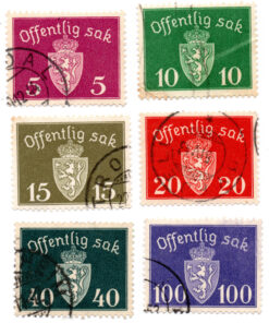Noruega - 1939 - STW-40-42-43-44-48 e 50 - 1939 -1945 National Coat of Arms - Photogravure, without Watermark (Oficial) - Conjunto 6 selos - Série incompleta-0