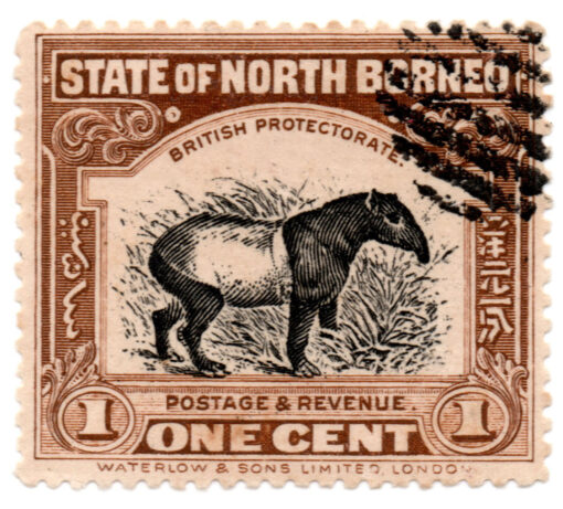 Malásia (Borneo) 1909 - STW-128 - 1909 -1911 Local Motifs - Mint Value is for Oval Bars Cancellations - Tapirus indicus (Selo usado)-0