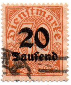 1923. DEUTSCHES REICH DIENSTMARKE. 20 Tausend on 30 Pf. in strip of 4.