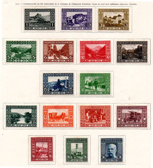 1910 - Comemoração do 80º aniversário de nascimento do imperador austríaco (página com 16 selos)