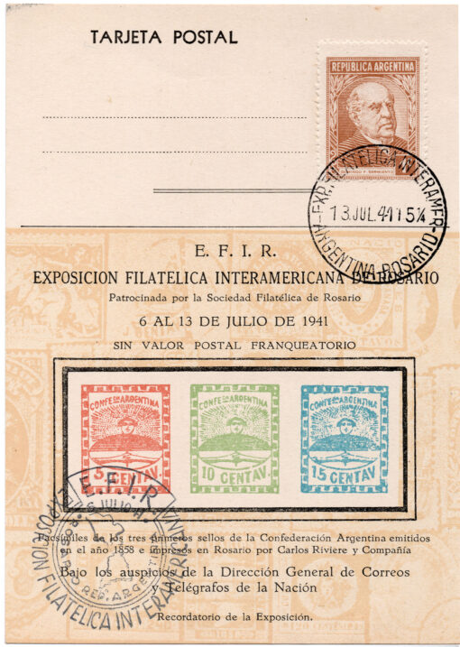 Folhinha comemorativa da Exposicion Filatelica Interamericana de Rosário - 1941