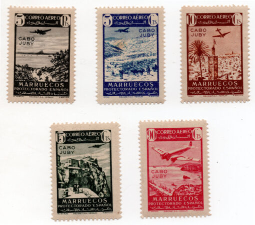 1942 - Correio Aéreo - Aeronaves sobre Paisagens - Cabo Juby (5 selos novos)
