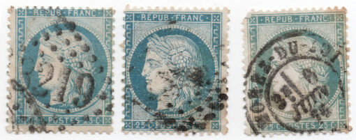 1871 -1873 Ceres - Linhas ou Traços no Pescoço. Papel colorido. No.50-52: Números de valores finos (3 selos)