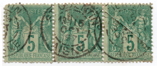 1876 -1878 Pax e Mercur - Tipo I: "N" em "INV" Abaixo de "B" em "REPUBLIQUE. Tipo II: Ver 58A-68A (conjunto 3 selos)