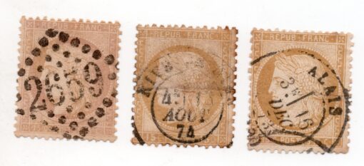 1871 -1873 Ceres - Linhas ou Traços no Pescoço. Papel colorido. No.50-52: Números de valores finos (3 selos)