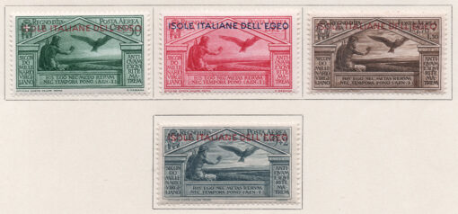 1930 - Selos aéreos da Itália, de 1930 (Virgílio) nº 325-328 em cores diferentes com impressão sobreposta "ISOLE ITALIANE DELL EGEO"  em uma linha - (Série completa - 4 selos) 