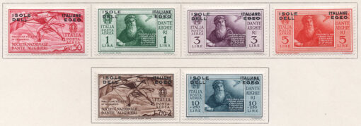 1932 - Selos aéreos da Itália, de 1932 (Dante Alighieri) com impressão sobreposta "ISOLE ITALIANE DELL EGEO"  - (Série completa - 6 selos)