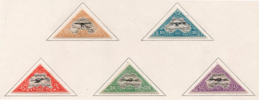 1924 - Biplano - formato triangular - cores diversas (Conjunto 5 selos)