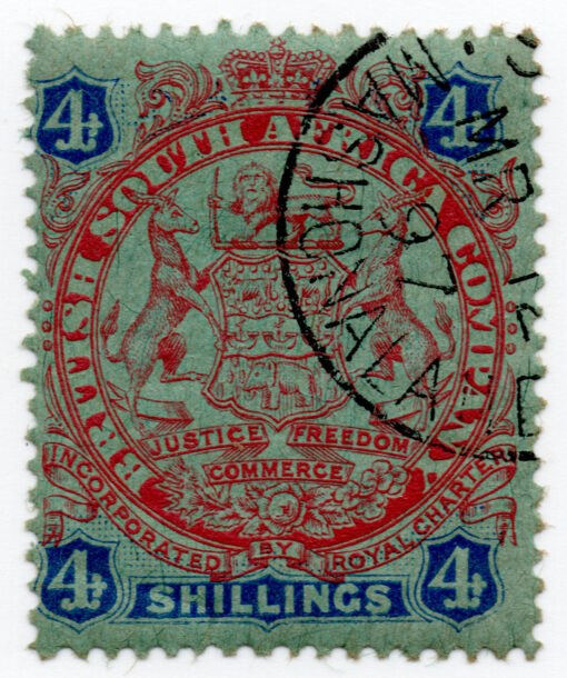 1896 - Coat of Arms - End of Scroll goes behind Rear Legs of Supporting Animals, Lion Lightly Shaded