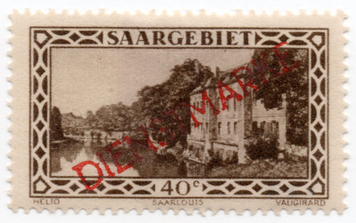 1927 - Saargebiet Postage Stamp No.112 Overprinted "DIENSTMARKE" at a 32 Degree Angle (Official)