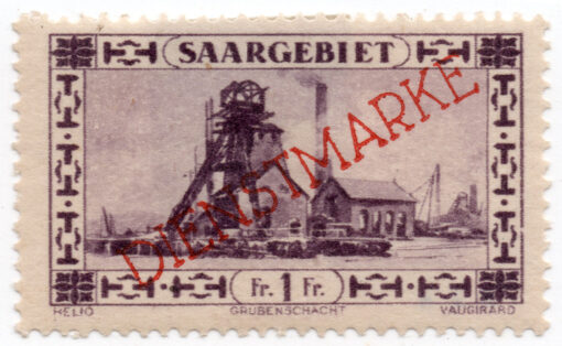 1927 - Saargebiet Postage Stamp No.115 Overprinted "DIENSTMARKE" at a 32 Degree Angle (Official)