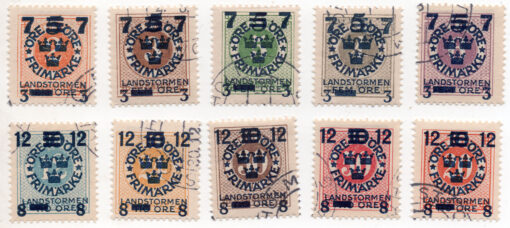 1918 - Territorial Defence - Overprinted "LANDSTORMEN" Numeral Stamps of 1916 with Additional Surcharge (Complete series)